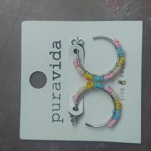 Beaded Flower Hoop Earrings- Pura Vida Brand